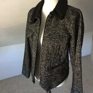 NWT Tweed Wool Blend Boucle Structured Black & White Moto Jacket With Pockets